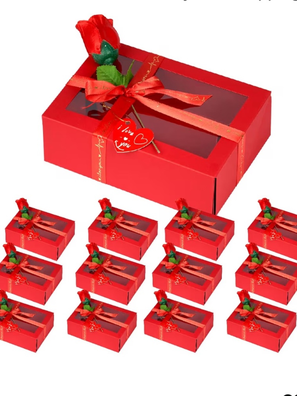 Red Gift Box Set with Clear Window and Rose Accent (12 Pack)